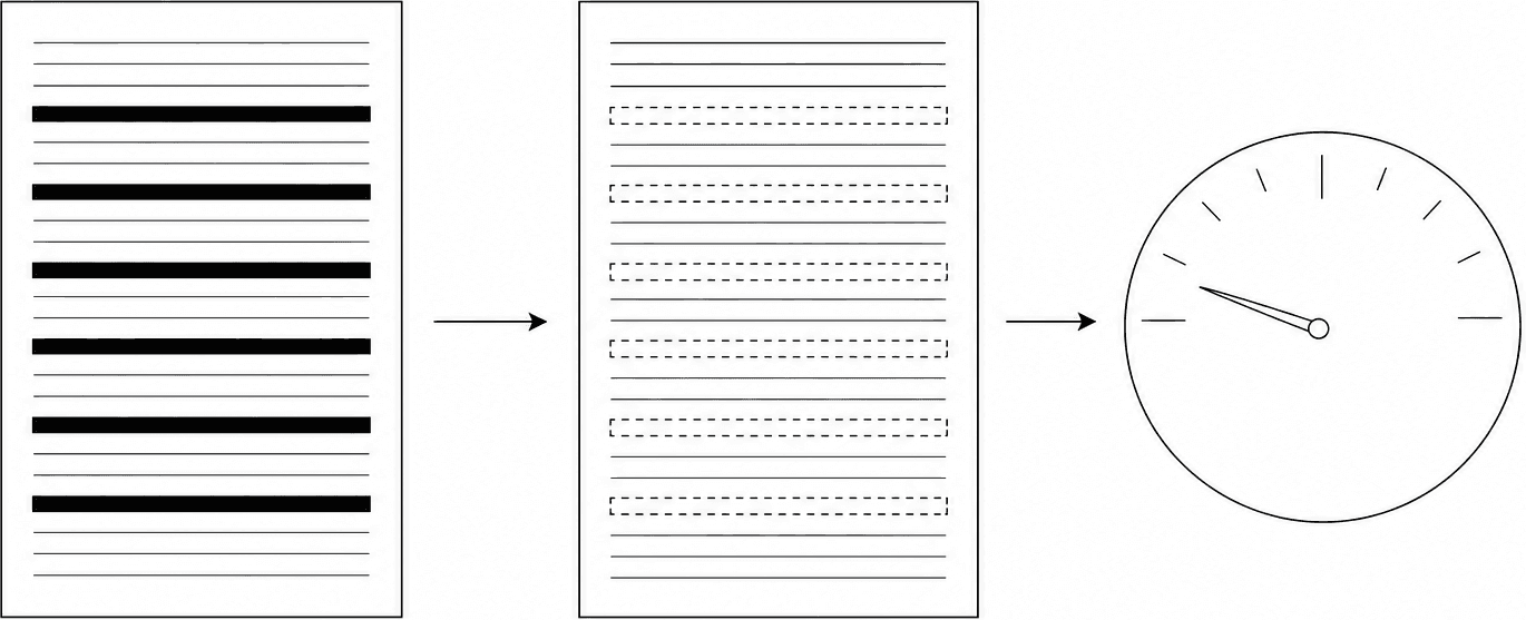 Diagram: the posting's required keywords, the same keywords missing from your resume, and the resulting Match Score dial.